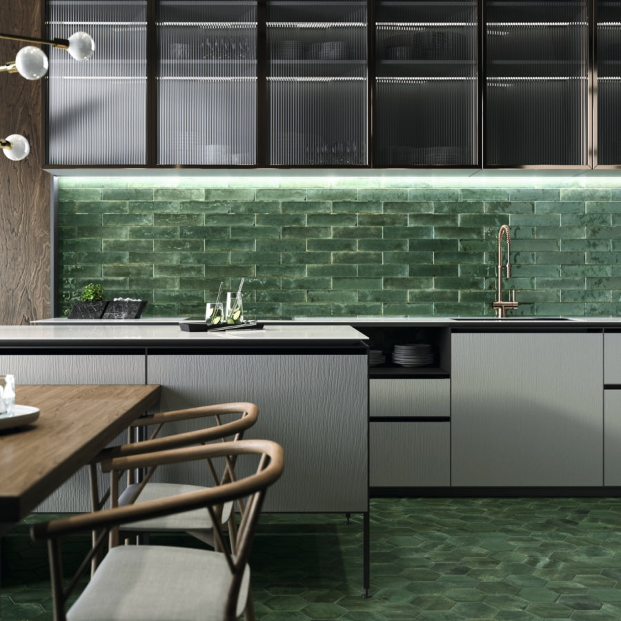Asha Olive Brick Effect Tiles 75x300mm