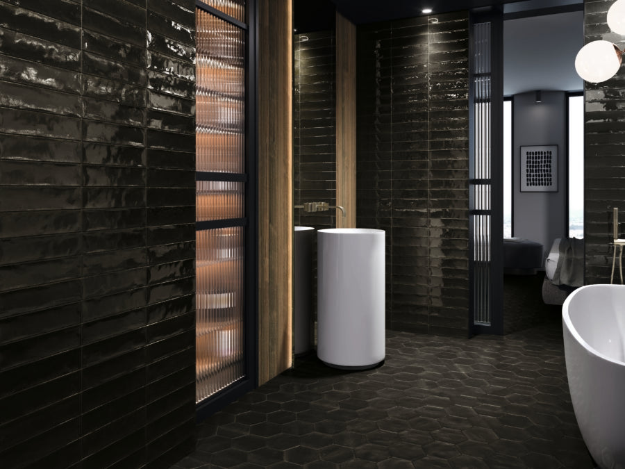 Asha Nero Brick Effect Tiles 75x300m
