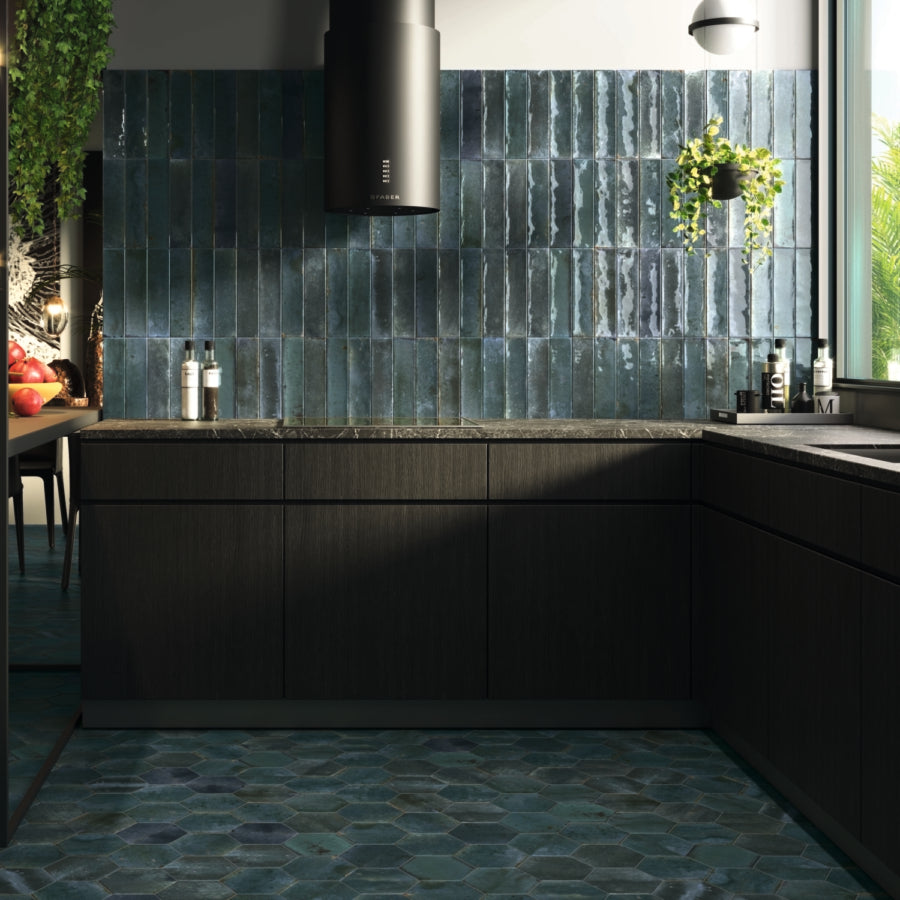 Asha Blue Brick Effect Tiles 75x300mm