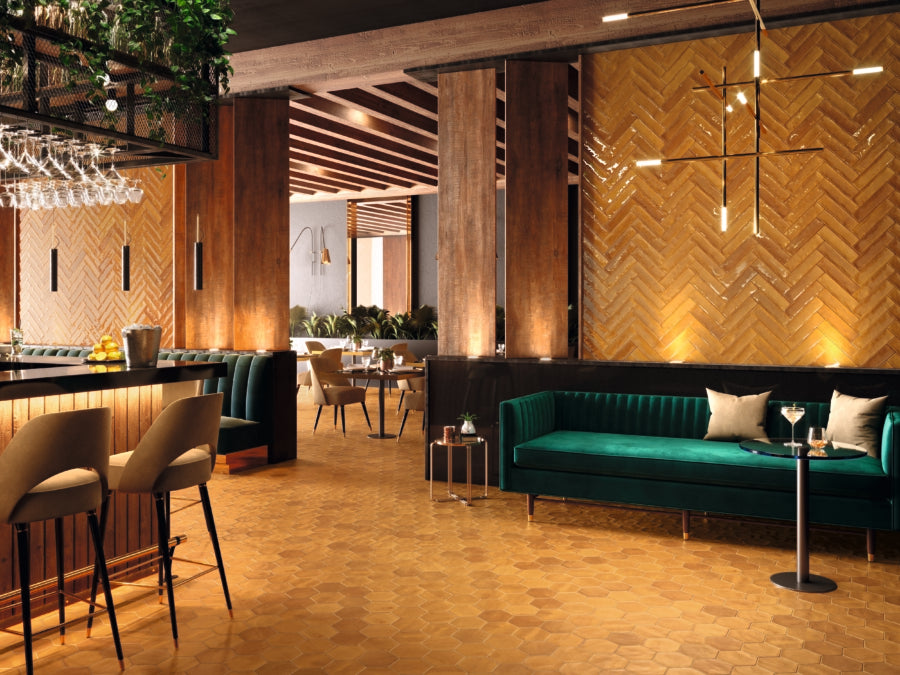 Asha Ochre Brick Effect Tiles 75x300mm