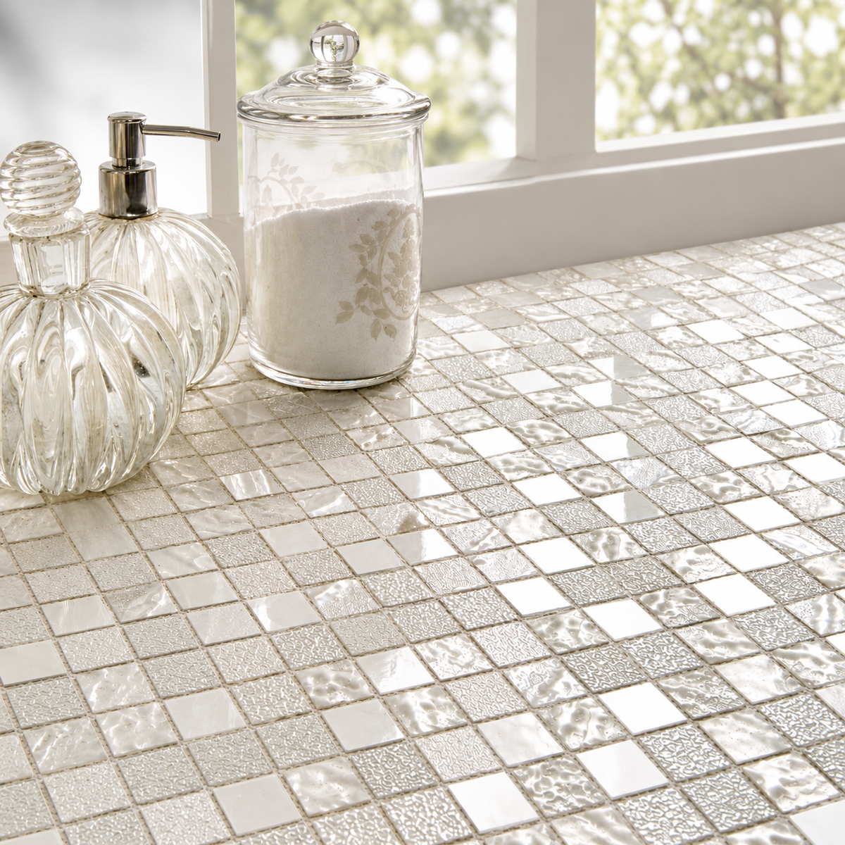 Four Seasons Snow Mosaic White Tiles 300x300mm