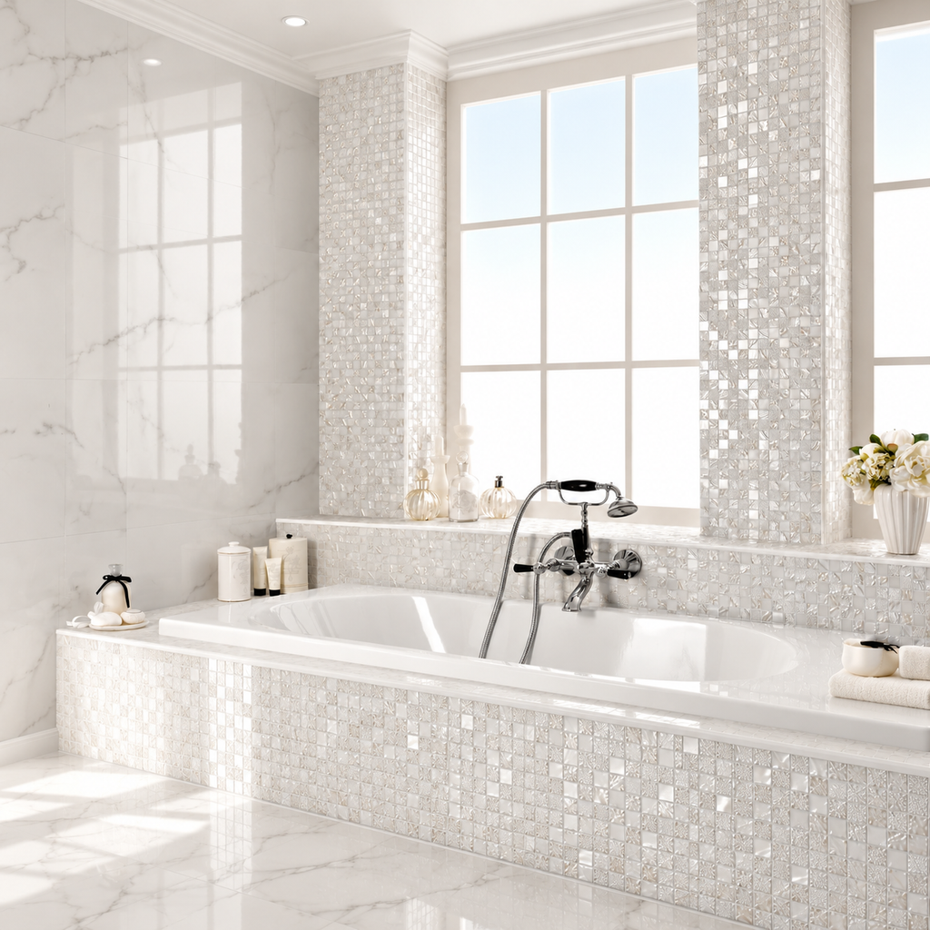Four Seasons Snow Mosaic White Tiles 300x300mm