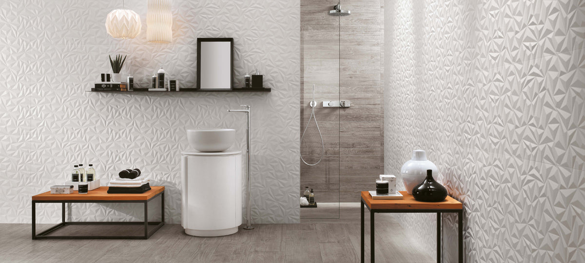 3D Wall Design – White tile - room shot 3