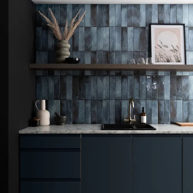 Sassuolo Blue Gloss Brick Effect Tiles 300x600mm