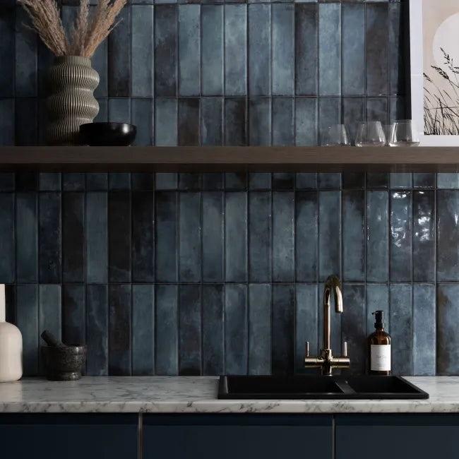 Sassuolo Blue Gloss Brick Effect Tiles 300x600mm