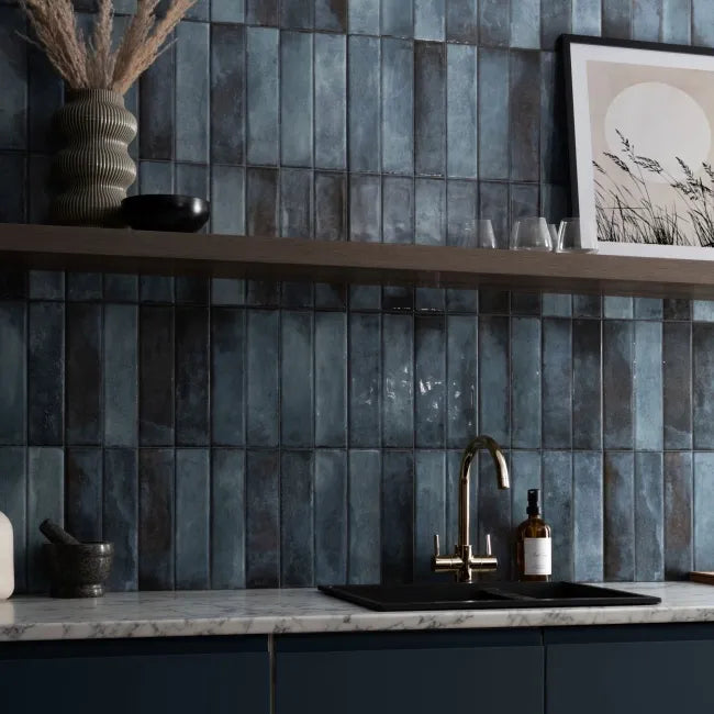 Sassuolo Blue Gloss Brick Effect Tiles 300x600mm