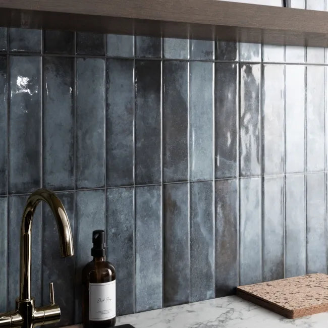 Sassuolo Blue Gloss Brick Effect Tiles 300x600mm