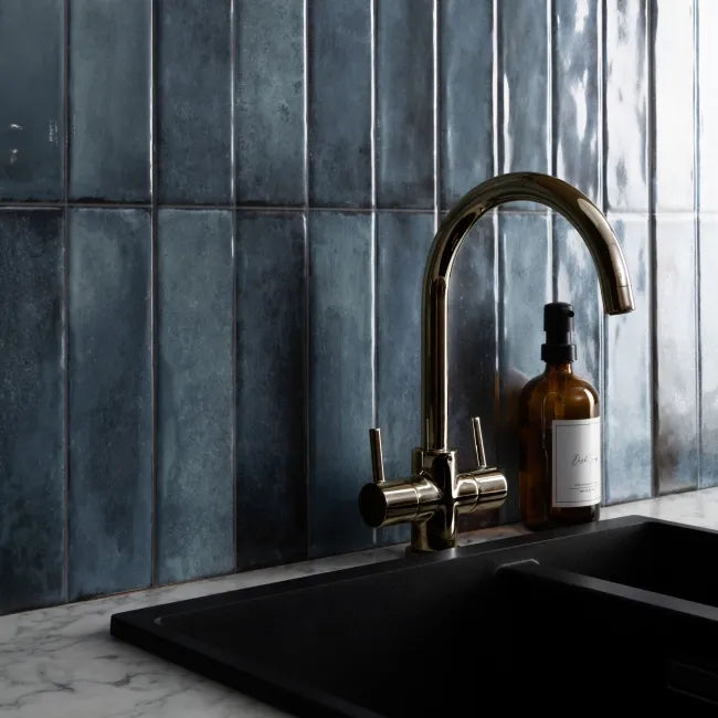 Sassuolo Blue Gloss Brick Effect Tiles 300x600mm