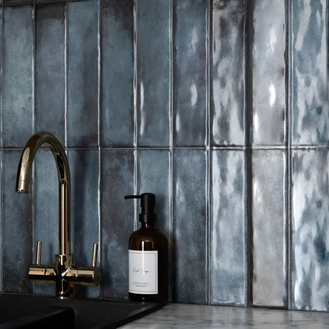 Sassuolo Blue Gloss Brick Effect Tiles 300x600mm