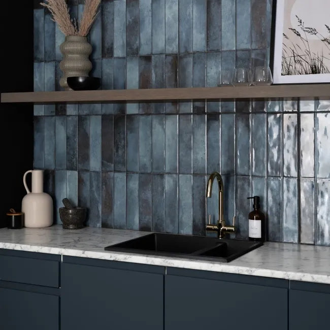 Sassuolo Blue Gloss Brick Effect Tiles 300x600mm