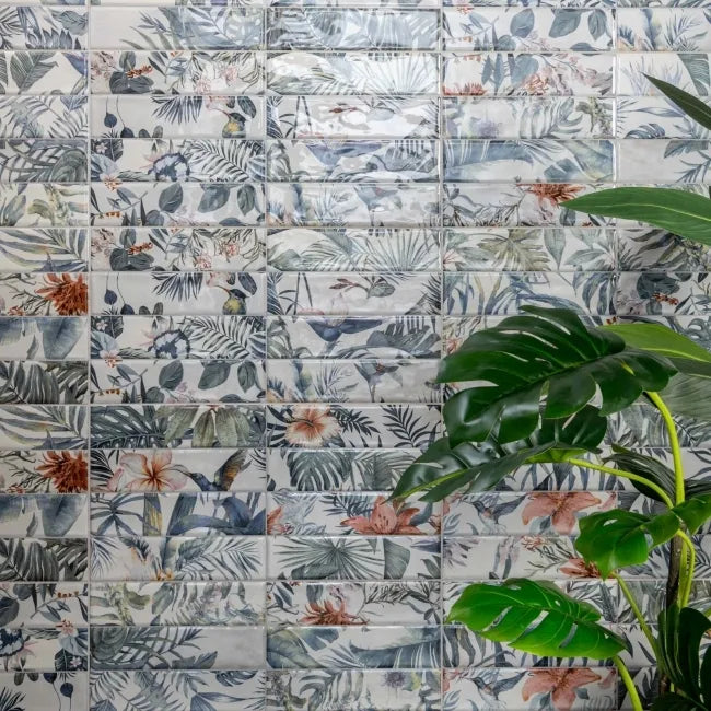 Sassuolo Floral Gloss Patterned Brick Effect Tiles 300x600mm