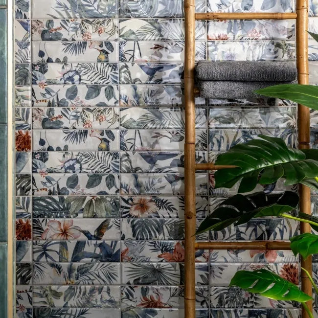 Sassuolo Floral Gloss Patterned Brick Effect Tiles 300x600mm