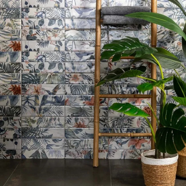 Sassuolo Floral Gloss Patterned Brick Effect Tiles 300x600mm
