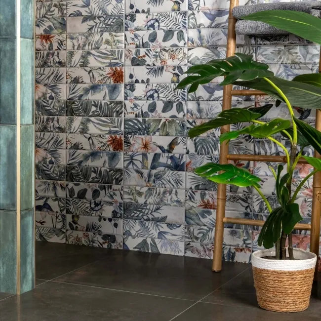 Sassuolo Floral Gloss Patterned Brick Effect Tiles 300x600mm